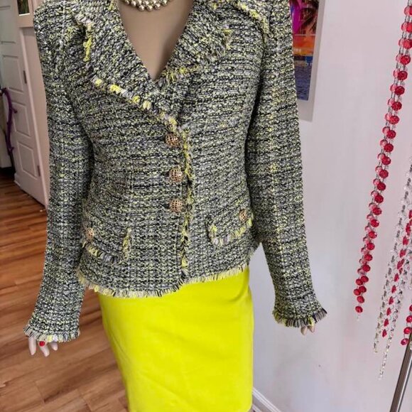 St John suit jacket 10 Medium yellow chartreuse lemon novelty - Picture 4 of 4